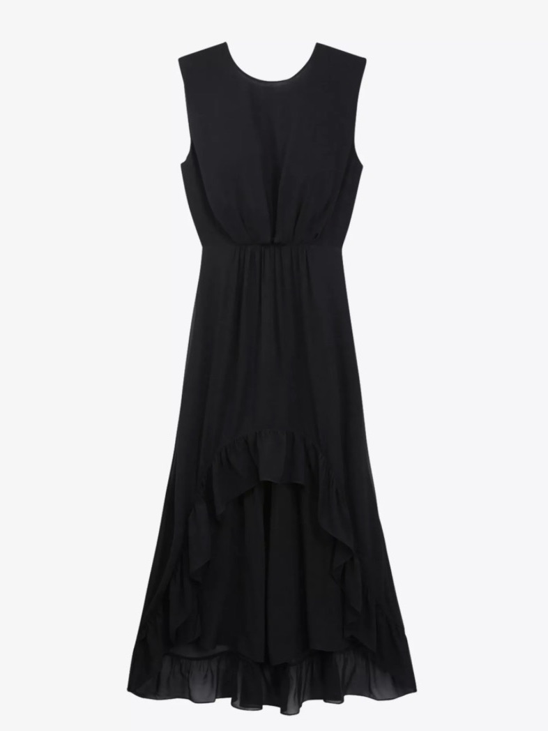 The Kooples Black Sleeveless Semi Sheer High-Low Ruffle Dress